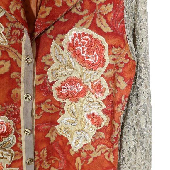 Vintage Floral Embroidered Lace Sleeve Lightweight Jacket Size 10 Boho Orange - Picture 5 of 8